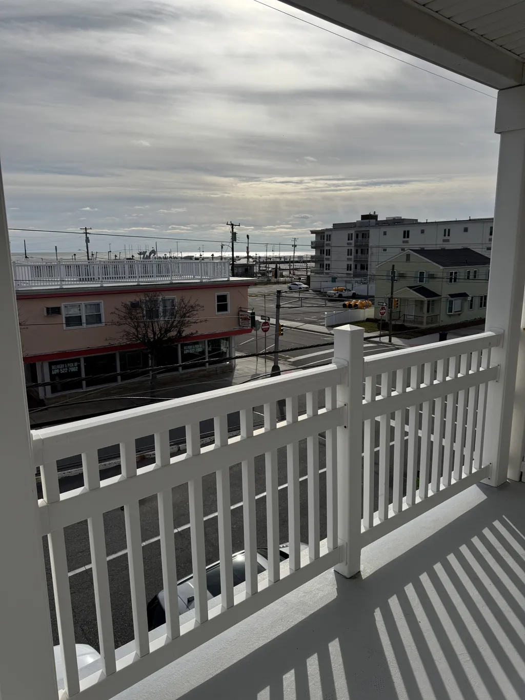 Private balcony with ocean views and seating 