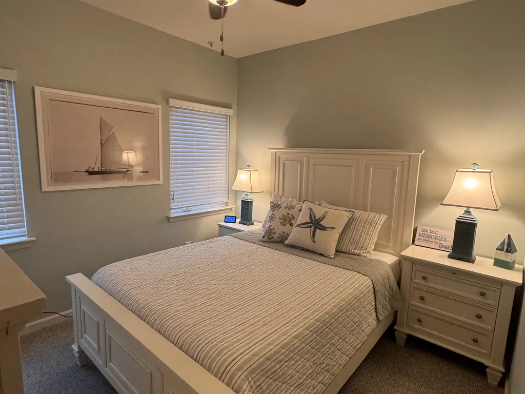 Bedroom #3 with Full Size bed, power tower on the nightstand and 43&amp;quot; smart TV