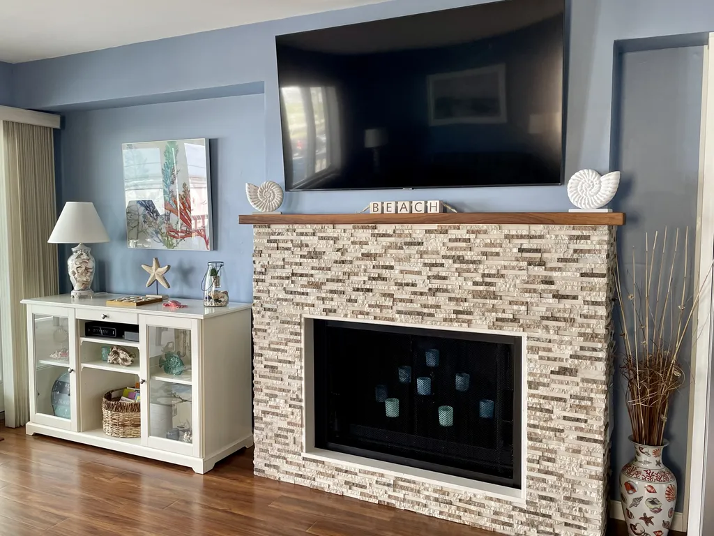 fireplace and large TV