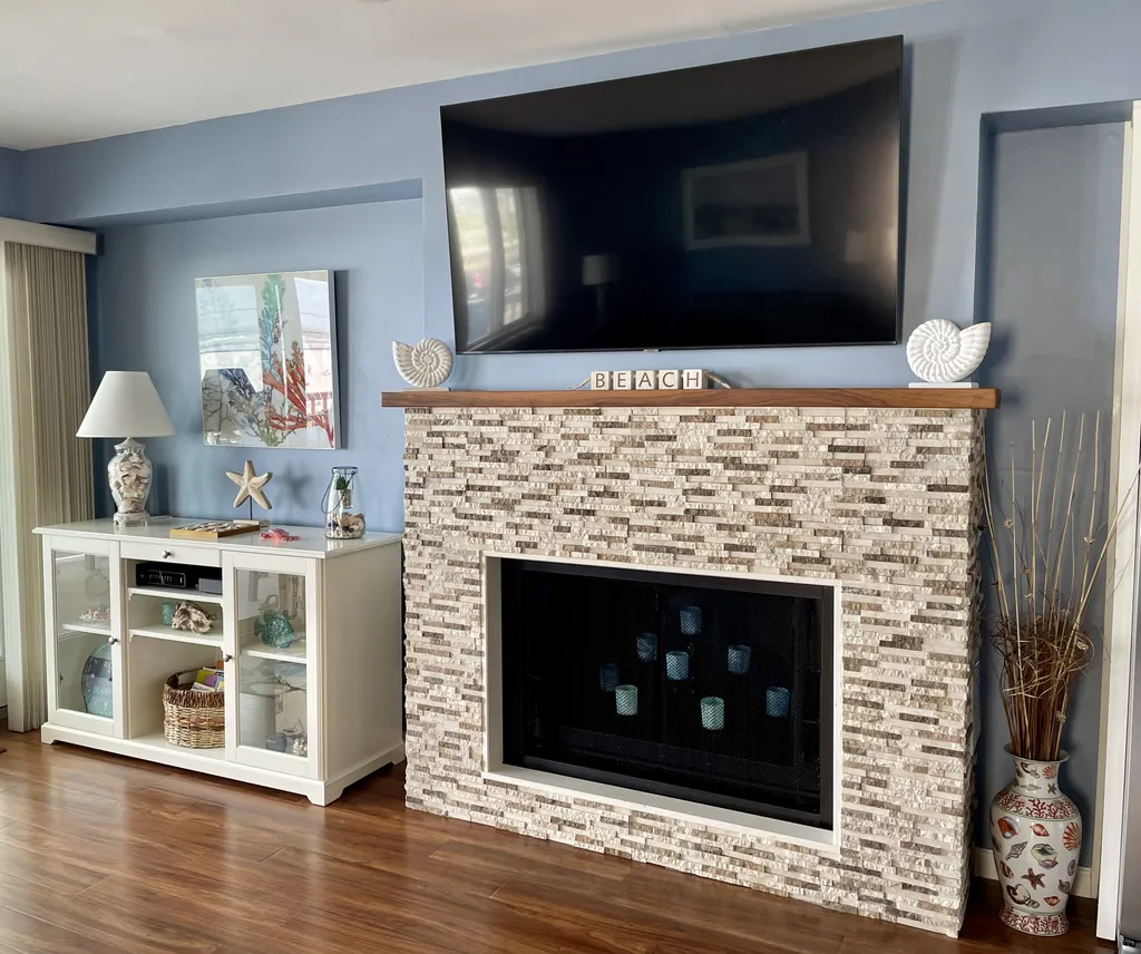 fireplace and large TV