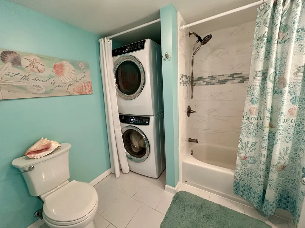 remodeled hall bathroom with laundry
