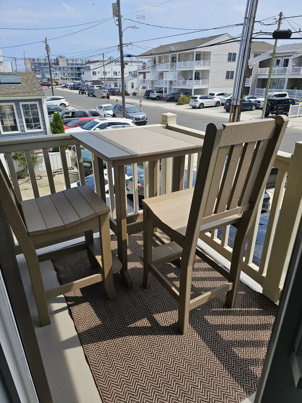 Deck with polyvinyl table and chairs