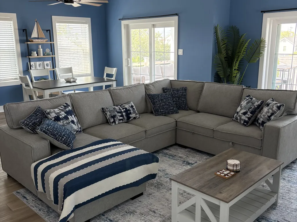 Couch lays down for extra guests 