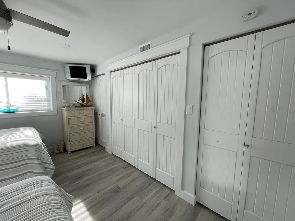Plenty of closet space.  Beds are raised to store luggage underneath.