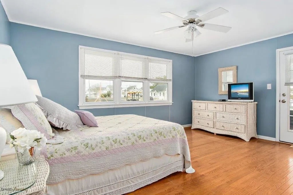 First floor master bedroom with shared front deck with own deck 